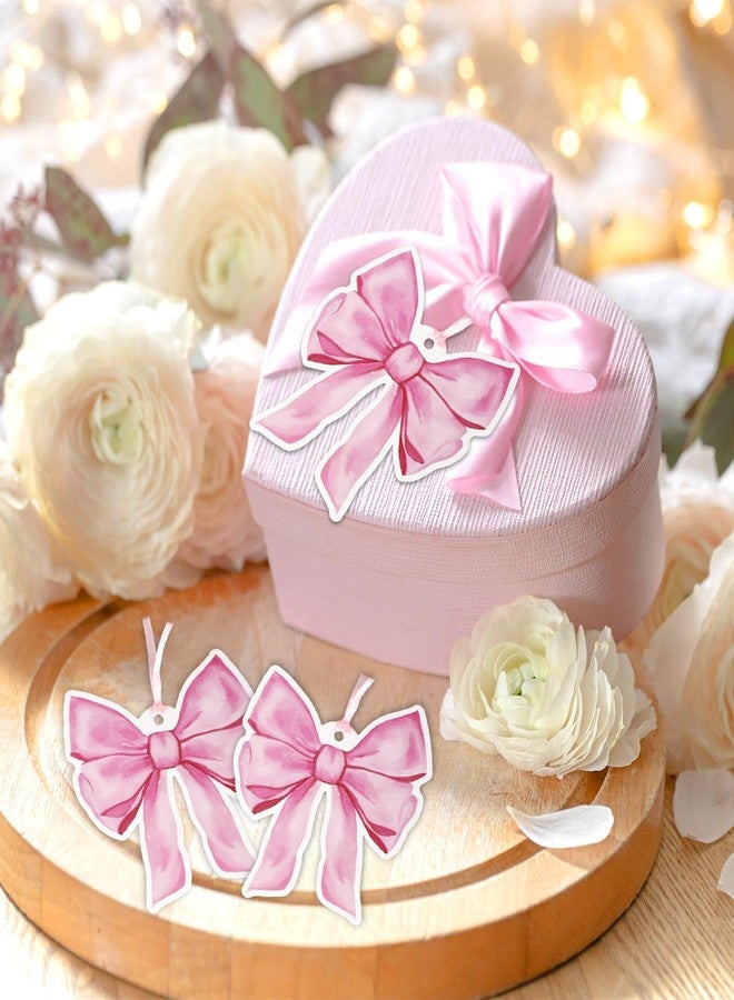 JarThenaAMCS مجموعة جارثينا إيه إم سي إس، ١٠٠ قطعة من بطاقات هدايا على شكل فيونكة وردية، بطاقات ورقية معلقة بفيونكة مائية مع خيط من الحرير، بطاقات شكر، مثالية لتغليف هدايا عيد الحب وأعياد الميلاد، ولوازم حفلات التوزيعات. - Image 5